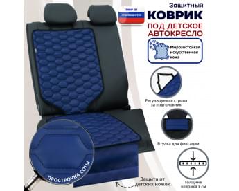 Коврик под детское автокресло. Искусственная кожа. Цвет: синий с черной прострочкой Соты.