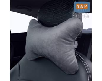 Подушка под шею на подголовник. Средняя. Велюр. Цвет: серый.